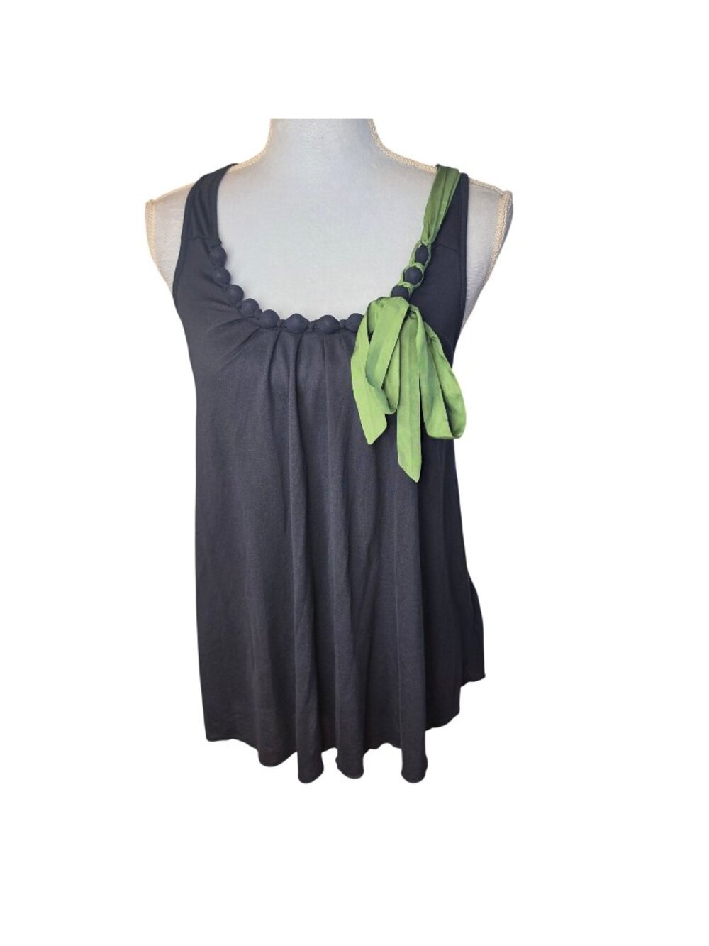 Ted Baker Black Green Silk Flower Babydoll Racerback Tank Sz US 8 Y2K Coquette